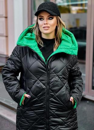 Зимова куртка двухстороння. тканина : стьогана плащовка на 200 сінтепоні, інша сторона плащовка канада
колір: чорно-зелений, синьо-малиновий10 фото