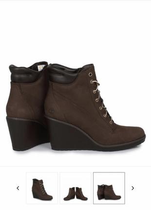 Оригінальні якісні шкіряні черевики чоботи timberland women's brown amston wedge ankle boots