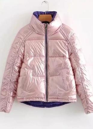 Тепла стильна куртка курточка пуфер зефірка рожева вологозахисна1 фото