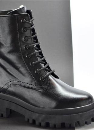 Женские модные зимние кожаные ботинки черные l-style 6714
