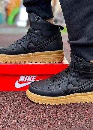 Високі чоловічі чорні шкірні термо кросівки nike air force 1 gore tex🆕 найк