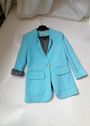 Літній піджак блейзер укорочений рукав виробник туреччина фактурна тканина ніжно-блакитного небесног2 фото