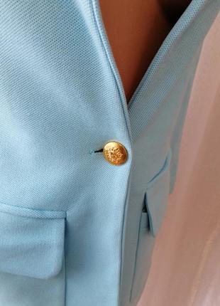 Літній піджак блейзер укорочений рукав виробник туреччина фактурна тканина ніжно-блакитного небесног8 фото