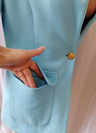 Літній піджак блейзер укорочений рукав виробник туреччина фактурна тканина ніжно-блакитного небесног9 фото