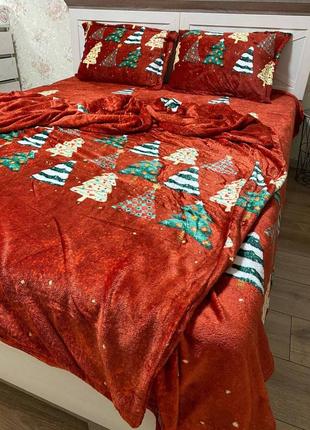 Качественные тёплое велюровое новогоднее постельное бельё,  велюровый комплект теплого постельного белья, подарок7 фото