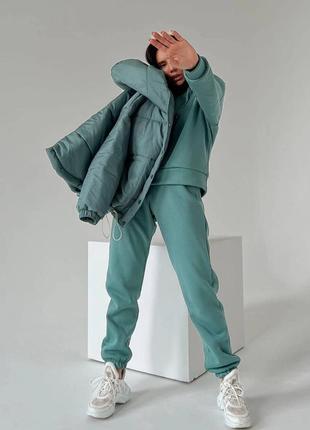 Костюм трійка куртка оверсайз+ теплий костюм/6 кольорів6 фото