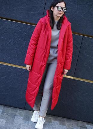 Женское зимнее пальто стеганое с капюшоном, пальто на синтепоне длинное2 фото