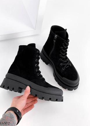 Ботинки зима зимние натуральный замш на тракторной подошве платформе на шнурках