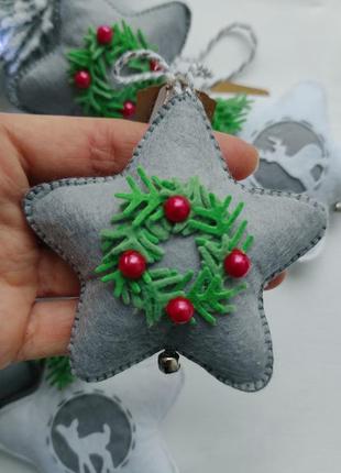 Новорічні іграшки на ялинку, іграшки з фетру, різдвяна зірка