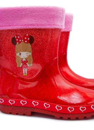 Гумові чоботи для дівчини, чоботи на дощі та зимову слякоть, чобітки зі з'ємним валянком, bbt р.29-31