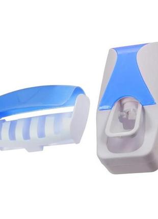 Дозатор для зубной пасты с держателем для щеток, голубой