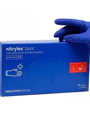 Рукавички nitrylex pf basic нітрилові оглядові н/ст неприпудрені l (50 пар)  100 шт.