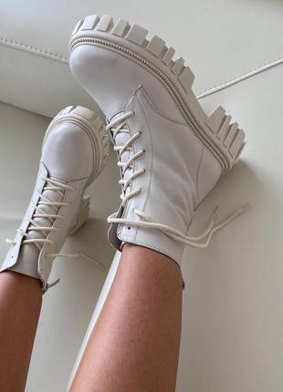 Стильные базовые ботинки на шнурке, бежевые натуральная кожа7 фото