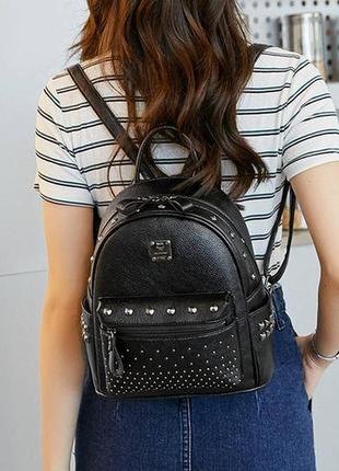 Женский рюкзак городской мини классический черный из экококиры. качественный маленький рюкзачок эко кожа белый6 фото