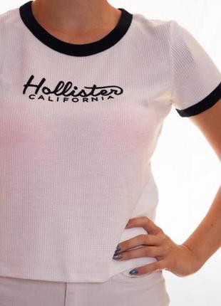 Біла вафельна футболка hollister1 фото