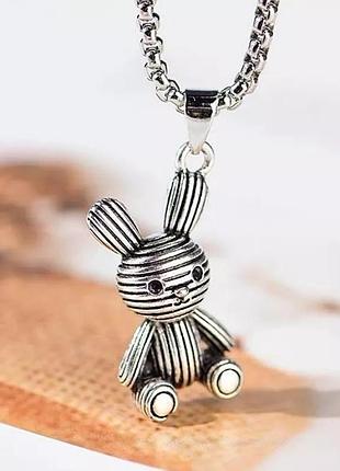 Подвеска заяц, кулон заяц с цепочкой, кролик, зайка из стали