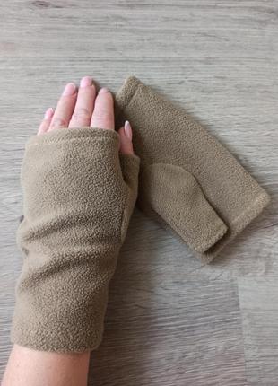 Теплі флісові мітенки, перчатки, рукавиці без пальців,1 фото