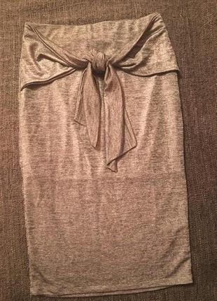 Серебристая юбка карандаш миди3 фото