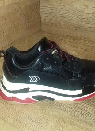 Кроссовки restime в стиле balenciaga triple s р. 36 37 натуральный замш чёрные и серые