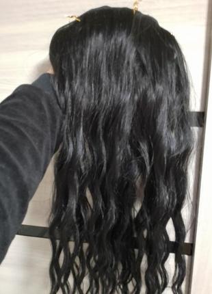 Волосся штучне на заколках чорне 50 см