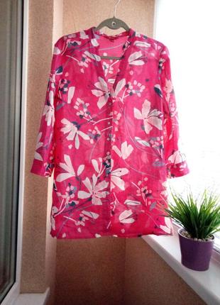 Красивейшая яркая блуза/туника в цветочный принт из натуральной ткани