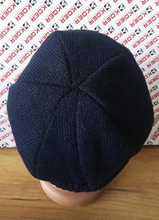 Дуже тепла зимова чоловіча в'язана шапка шапочка з відворотом на мікрофлісі синя розмір універсальний3 фото