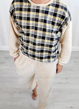 Піжама тепла зимова на флісі з начосом байка штани і кофта в клітинку м'яка
