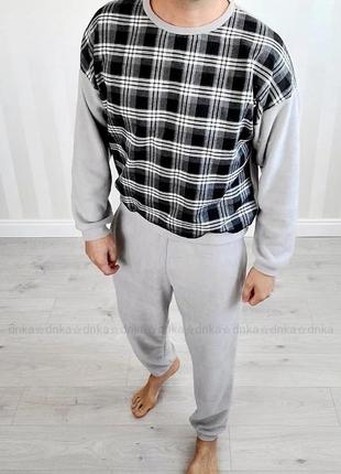 Піжама тепла зимова на флісі з начосом байка штани і кофта в клітинку м'яка
