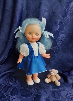 Таня 1980-е! 🦋🧸кукла днепропетровской фабрики игрушек на резинках в одежде винтаж советская редкая с голубыми волосами клеймо мальвина