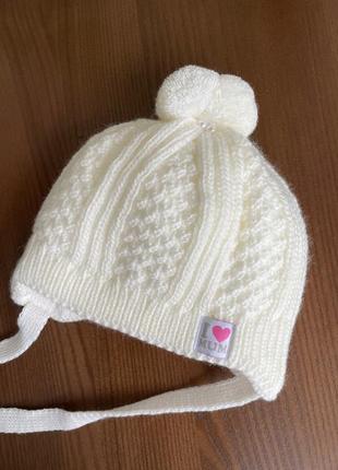 Зимова шапка для новонародженої дівчинки 0-2 місяці  35 36 38 39
