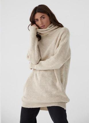 Жіночий подовжений светр - туніка, в'язана сукня | женский удлинённый свитер -туника, вязаное платье4 фото