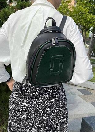 Женский городской мини рюкзак трансформер, маленький качественный рюкзачок сумка- гакзак зелено-черный5 фото