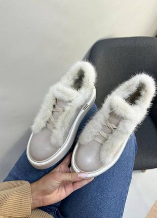 Колір на вибір! черевики кеди з опушкою з норки демісезонні зимові пошив9 фото