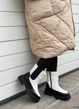 Зимові теплі і стильні чоботи челсі плащівка челсі білі з хутром зимні зима3 фото