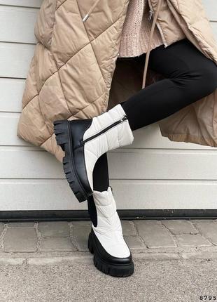 Зимові теплі і стильні чоботи челсі плащівка челсі білі з хутром зимні зима6 фото