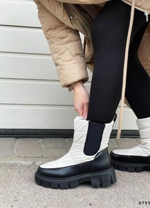 Зимові теплі і стильні чоботи челсі плащівка челсі білі з хутром зимні зима5 фото