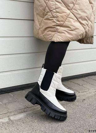 Зимові теплі і стильні чоботи челсі плащівка челсі білі з хутром зимні зима4 фото