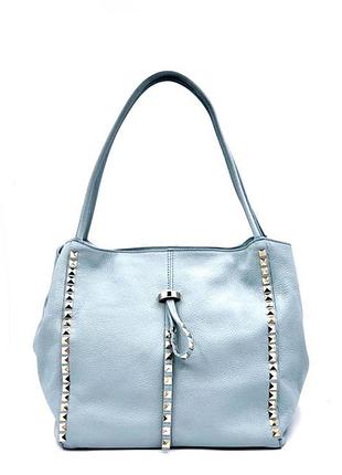 Сумка шоппер жіноча laura biaggi блакитна шкіряна