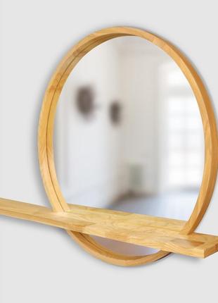 Зеркало деревянное круглое с полочкой luxury wood sunrise 60х60 см ясень натуральный