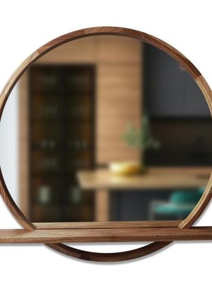 Зеркало деревянное круглое с полочкой luxury wood sunrise 60х60 см орех натуральный