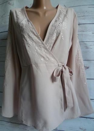 Блуза с вышивкой цвета пудры1 фото