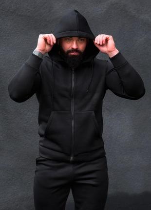 Зимний мужской спортивный трикотажный костюм чёрный6 фото