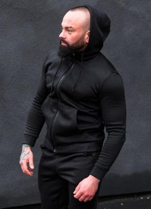 Зимний мужской спортивный трикотажный костюм чёрный5 фото