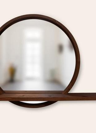 Зеркало деревянное круглое с полочкой luxury wood sunset 60х60 см ясень венге