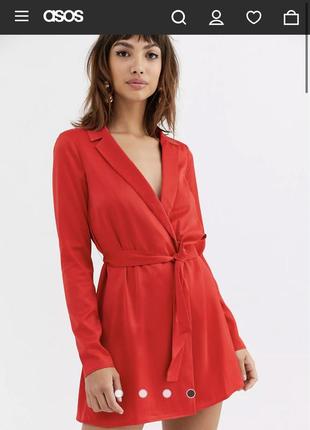 🔥asos червона атласна сукня з поясом  2022