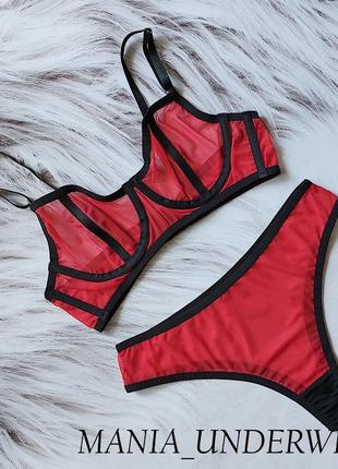 Комплект червоний з контрастним оздобленням від mania_underwear