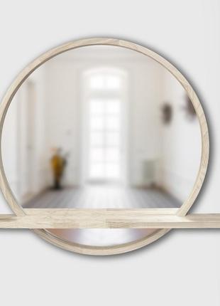 Зеркало деревянное круглое с полочкой luxury wood sunset 60х60 см ясень белый