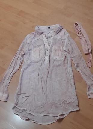 Рубашка туника с поясом персикового цвета 42-44 one size7 фото