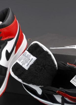 Зимові кросівки nike air jordan 1 retro white black red2 фото