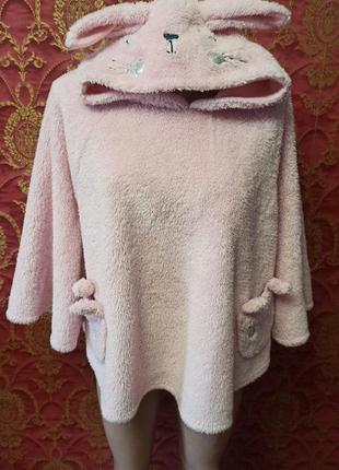 Тепла кофта пончо рожевий зайчик з вушками
